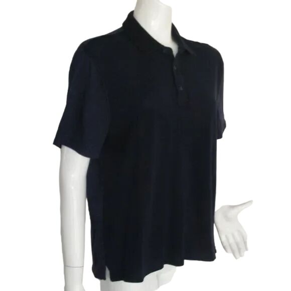 VINCE Polo Shirt, L, Slub, Navy Blue, Short sleeves, Collared, 3 buttons - Picture 2 of 10